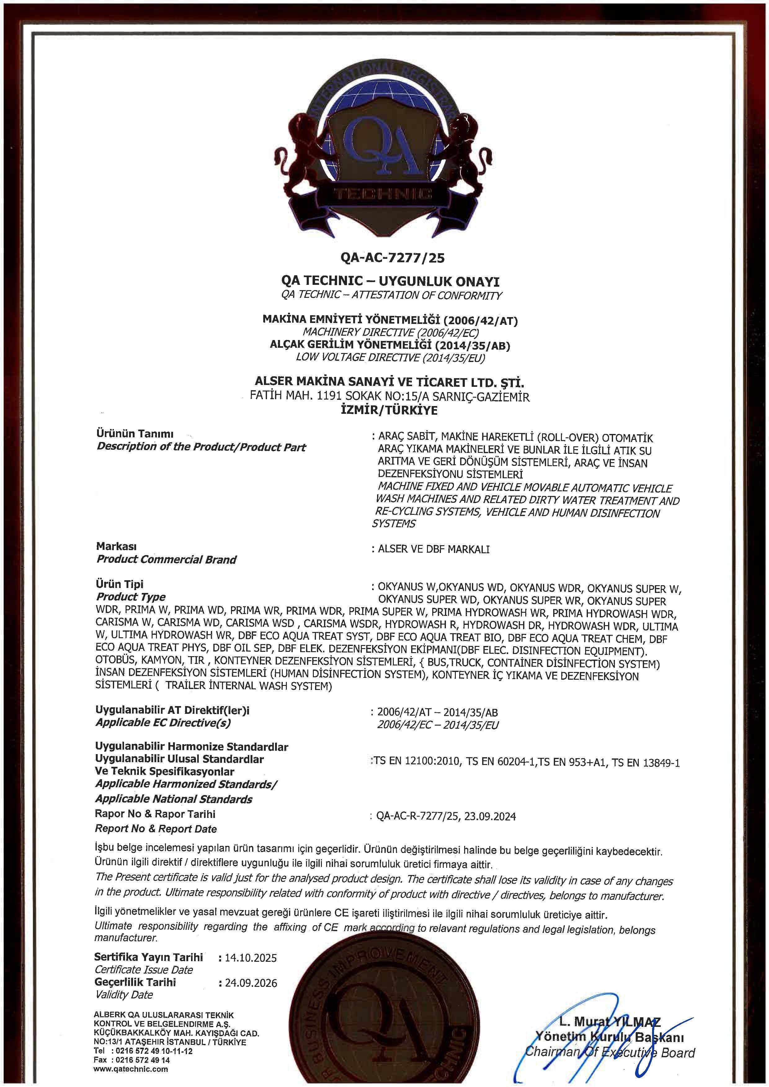 CE - ARAÇ SABİT MAKİNA HAREKETLİ