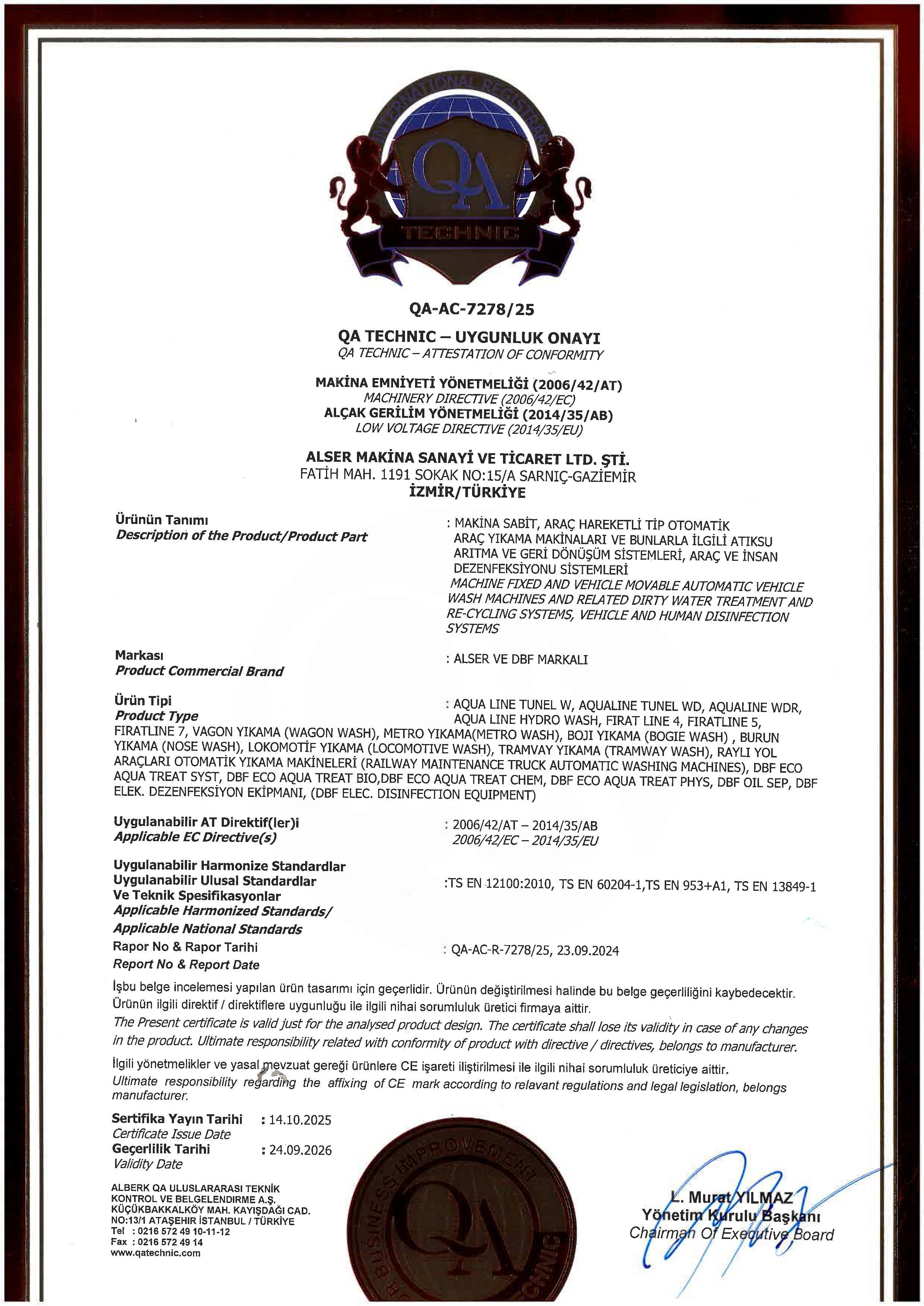 CE - MAKİNA SABİT ARAÇ HAREKETLİ